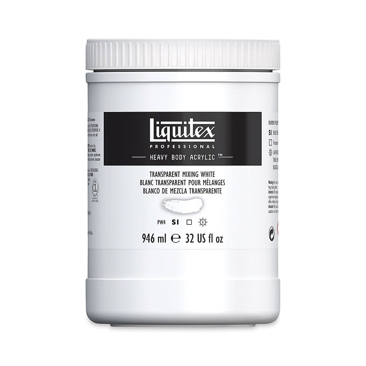 Liquitex Heavy Body Artist Acrylics - Transparent Mixing White, 32 oz Jar